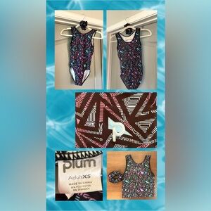 Plum practicewear gymnastics leotard + hair tie (AXS- Jr Size)
